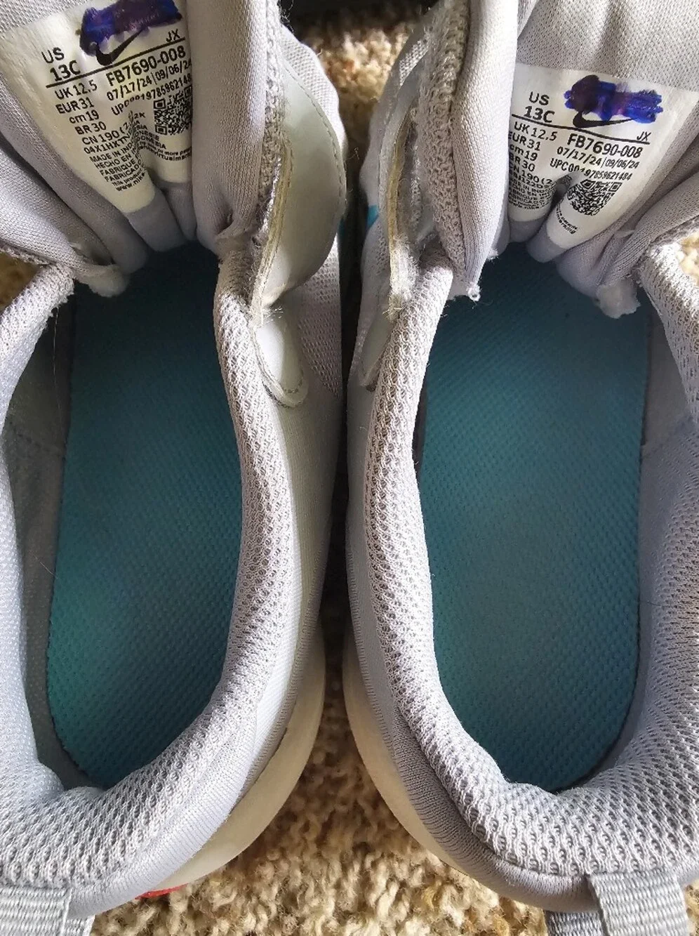 Nike Kids Light Gray Sneakers with Teal Swoosh 13